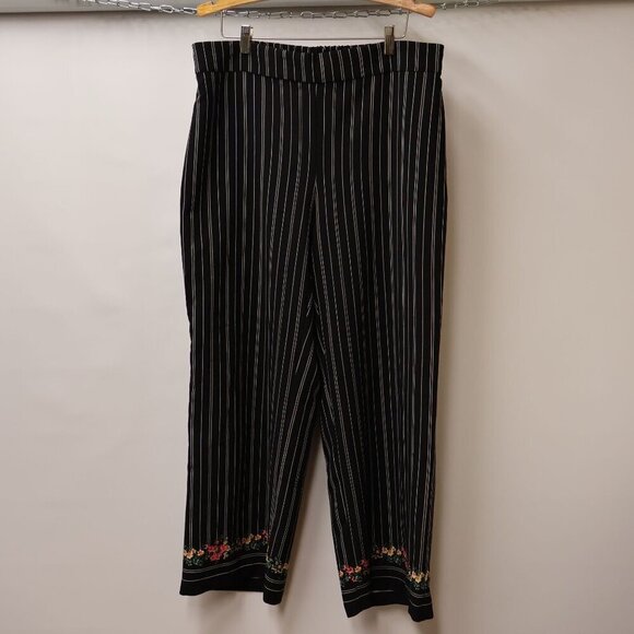 Black & White Striped Womens Pants With Floral Hem Detail By Roz & Ali Size 14 - Picture 1 of 11